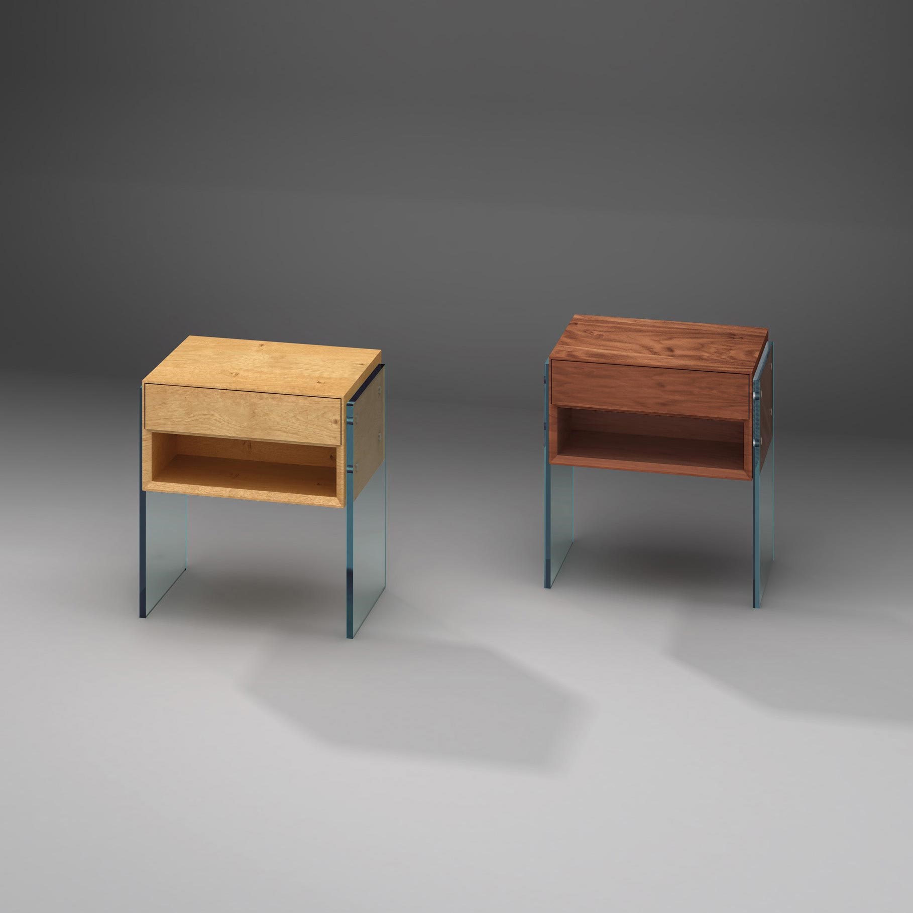 Solid wood nightstand FLAIR by DREIECK DESIGN: FLAIR 51 with 1 drawers - OPTIWHITE oak + walnut