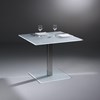 Glass table QUADRO SOLO by DREIECK DESIGN: QS 9974 - OPTIWHITE satinated - table feet stainless steel polished