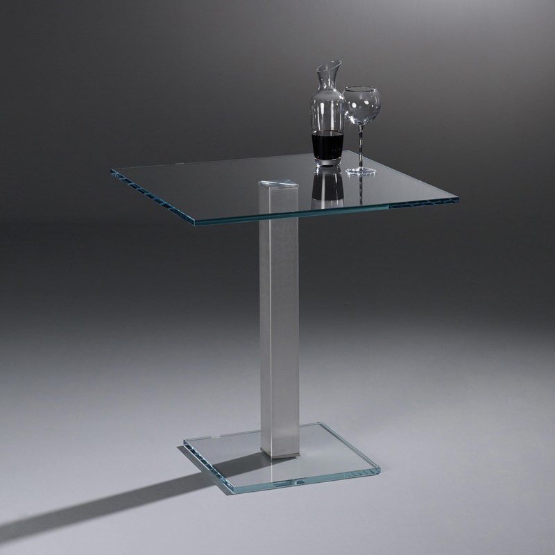 Glass table QUADRO SOLO by DREIECK DESIGN: QS 7774 OW k - OPTIWHITE  clear - table feet stainless steel brushed