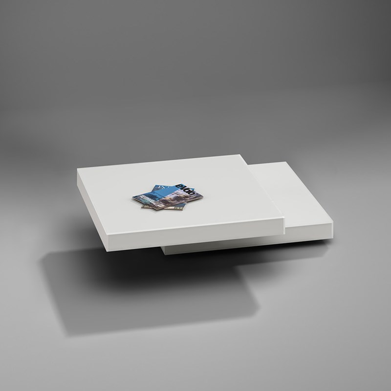 Turnable glass coffee table URANUS 100 by DREIECK DESIGN: OPTIWHITE velvetcolor - pure white