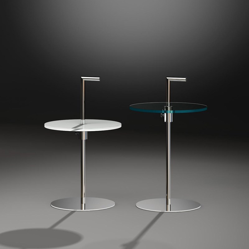 Height adjustable glass side table HEAVY METAL by DREIECK DESIGN - Optiwhite - pure white / clear glass