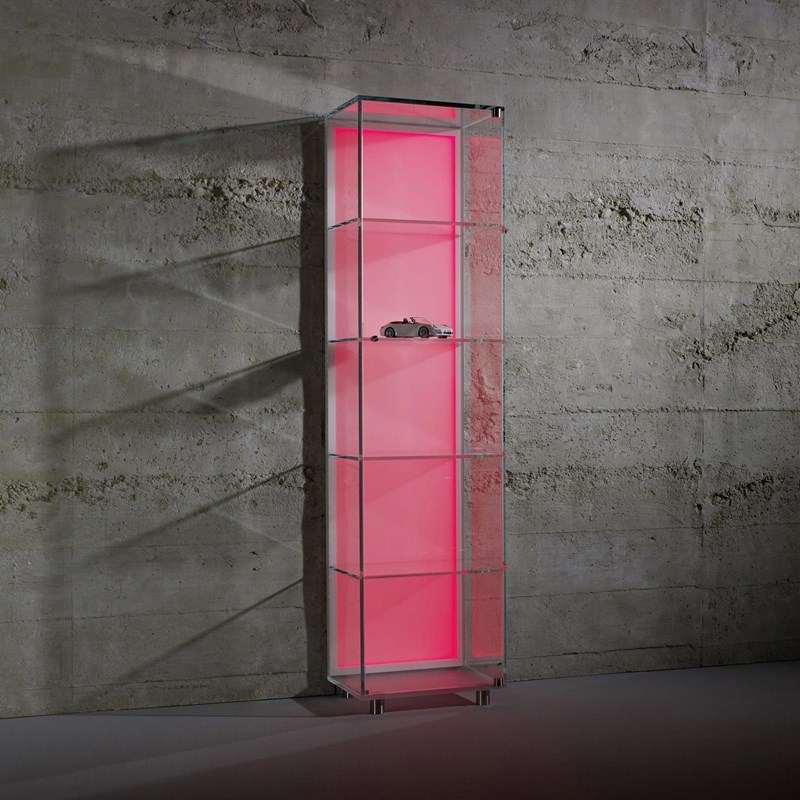 Glass cabinet SOLUS BACKLIGHT by DREIECK DESIGN: SBL IV - rgb lighting - hinged on right side
