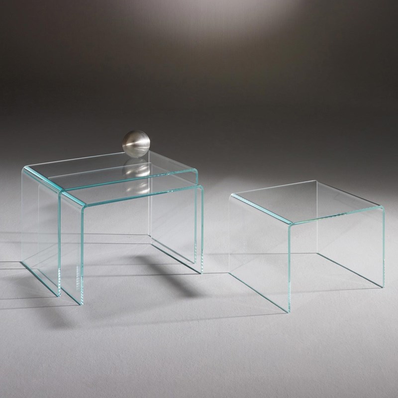 Glass nesting table ST06 by DREIECK DESIGN: ST06-1 + ST06-2 + ST06-3 - OPTIWHITE clear
