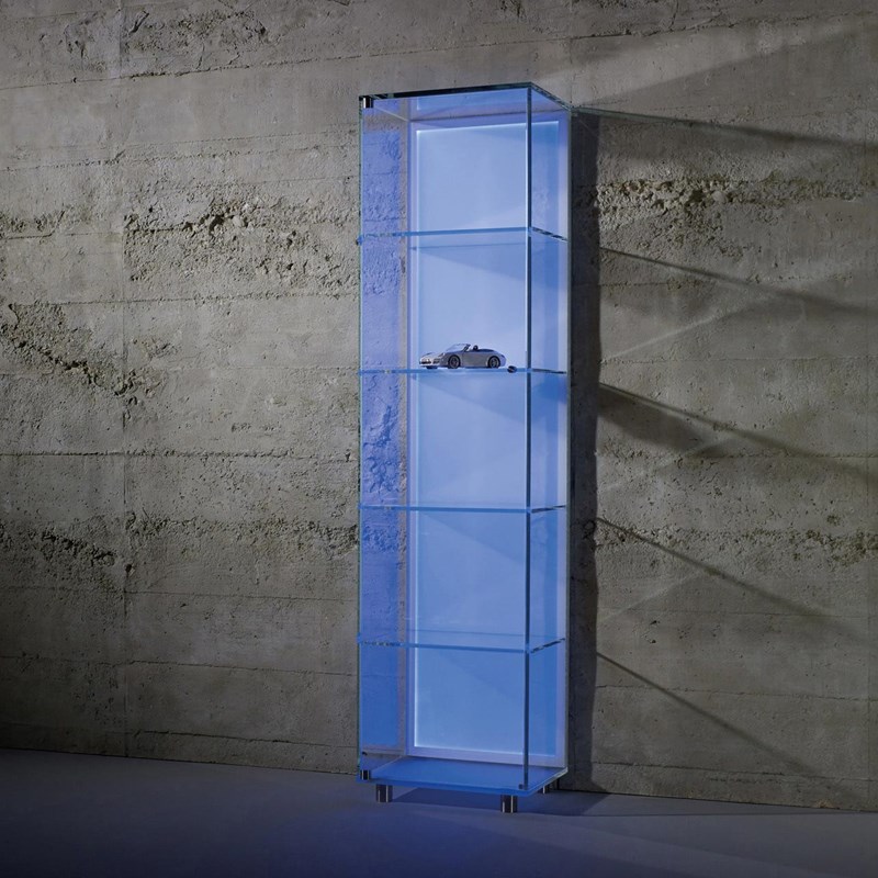 Glass cabinet SOLUS BACKLIGHT by DREIECK DESIGN: SBL IV - rgb lighting - hinged on left side