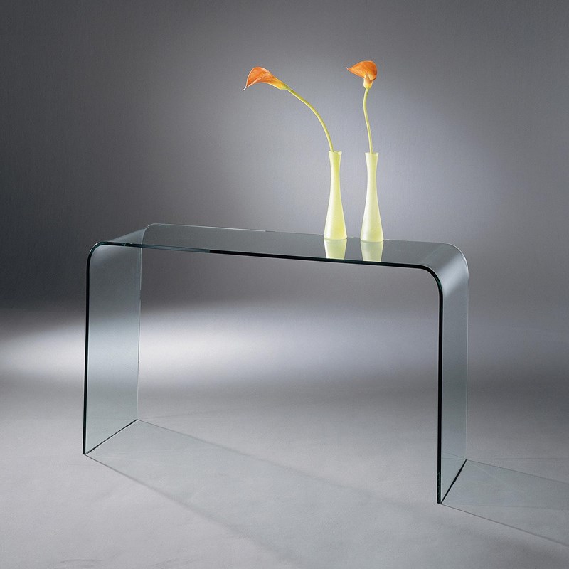 Bent glass console table UT 33 by DREIECK DESIGN: FLOATGLASS clear