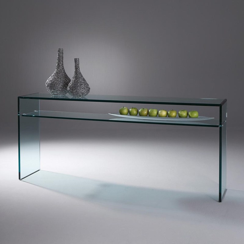 Glass console table ARCADIA magnum by DREIECK DESIGN: Arc M 83 - FLOATGLASS + intermediate shelf clear