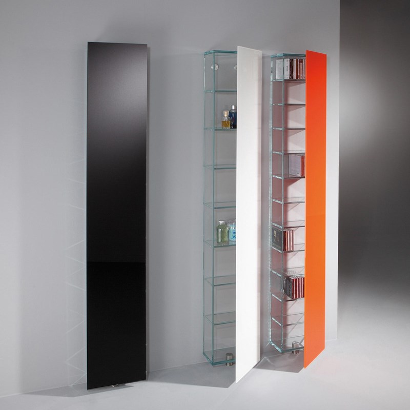 DREIECK DESIGN - glass CD shelf PILE - OPTIWHITE color jetblack / pure white / pure orange